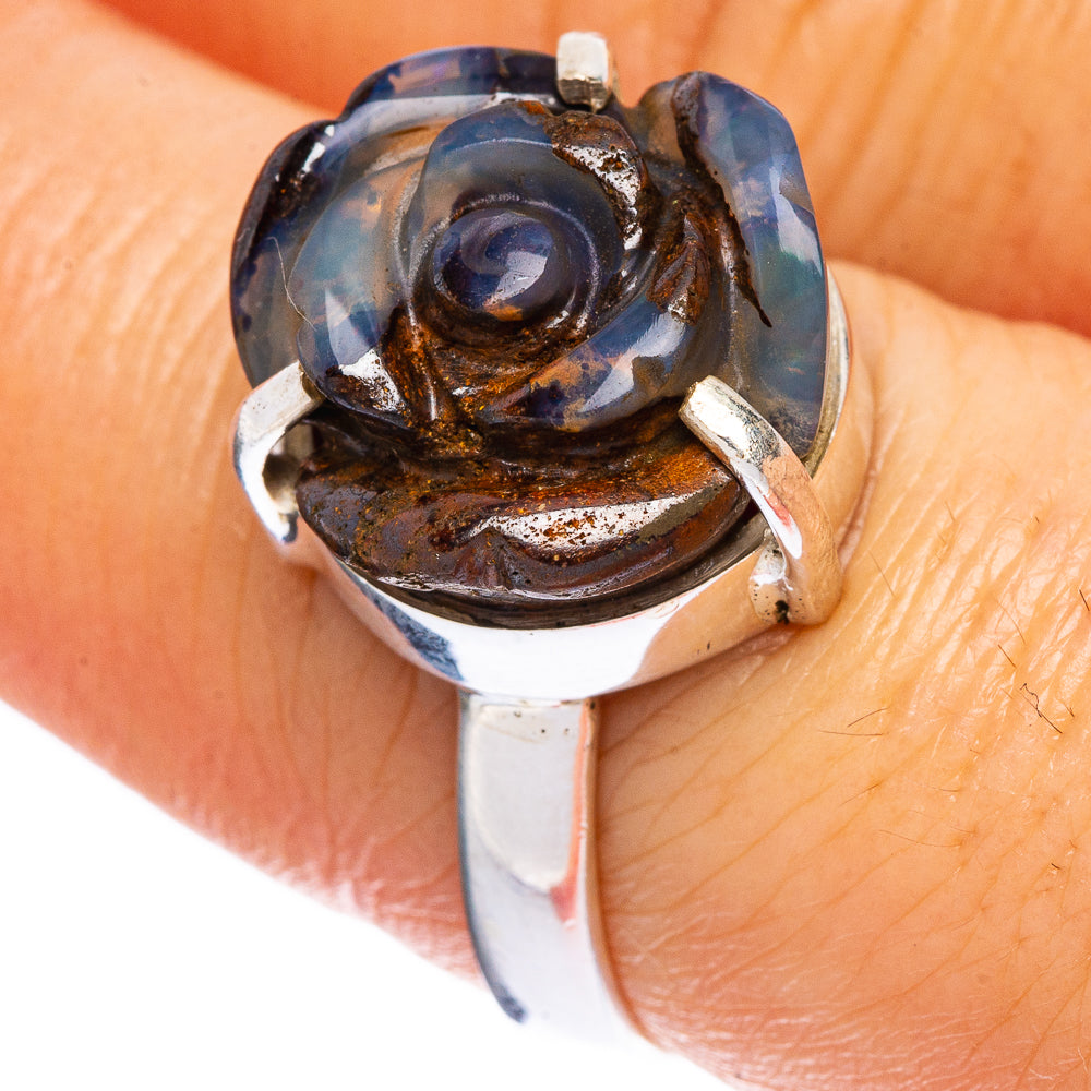 Rare Boulder Opal Rose Ring Size 8 (925 Sterling Silver) R2414
