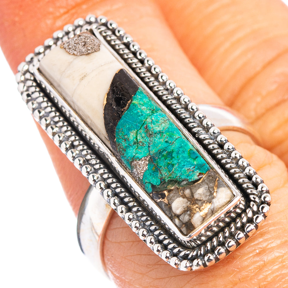 White Buffalo Turquoise In Chrysocolla Ring Size 7.5 (.925 Sterling Silver)