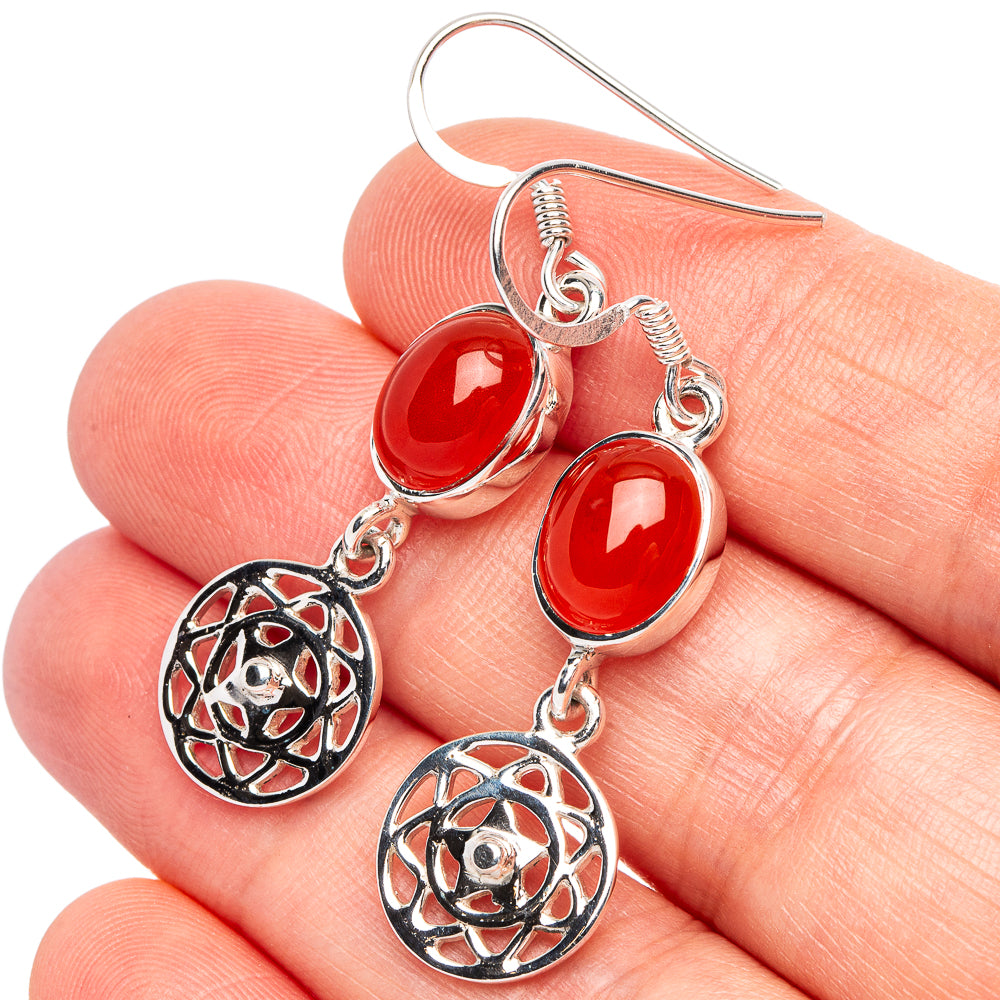 Carnelian Flower 925 Sterling Silver Premium Earrings 1 5/8" (925 Sterling Silver) E2264
