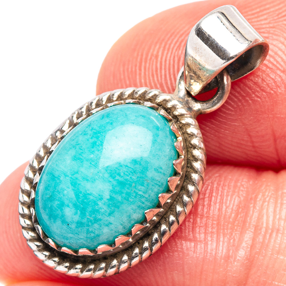Amazonite Native Style Pendant 1 1/8" (.925 Sterling Silver)