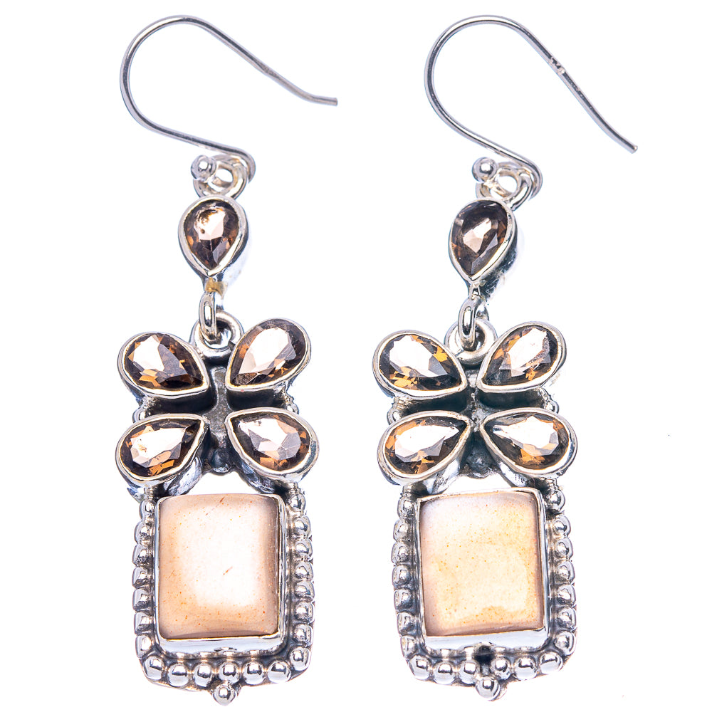Premium Sunstone, Smoky Quartz Earrings 2 1/8" (925 Sterling Silver) E1766