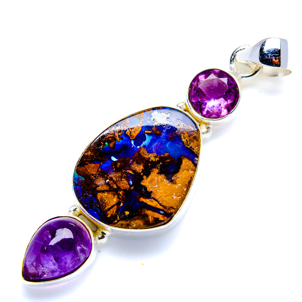 Boulder Opal, Amethyst Pendant 2 1/4" (925 Sterling Silver) PD38219