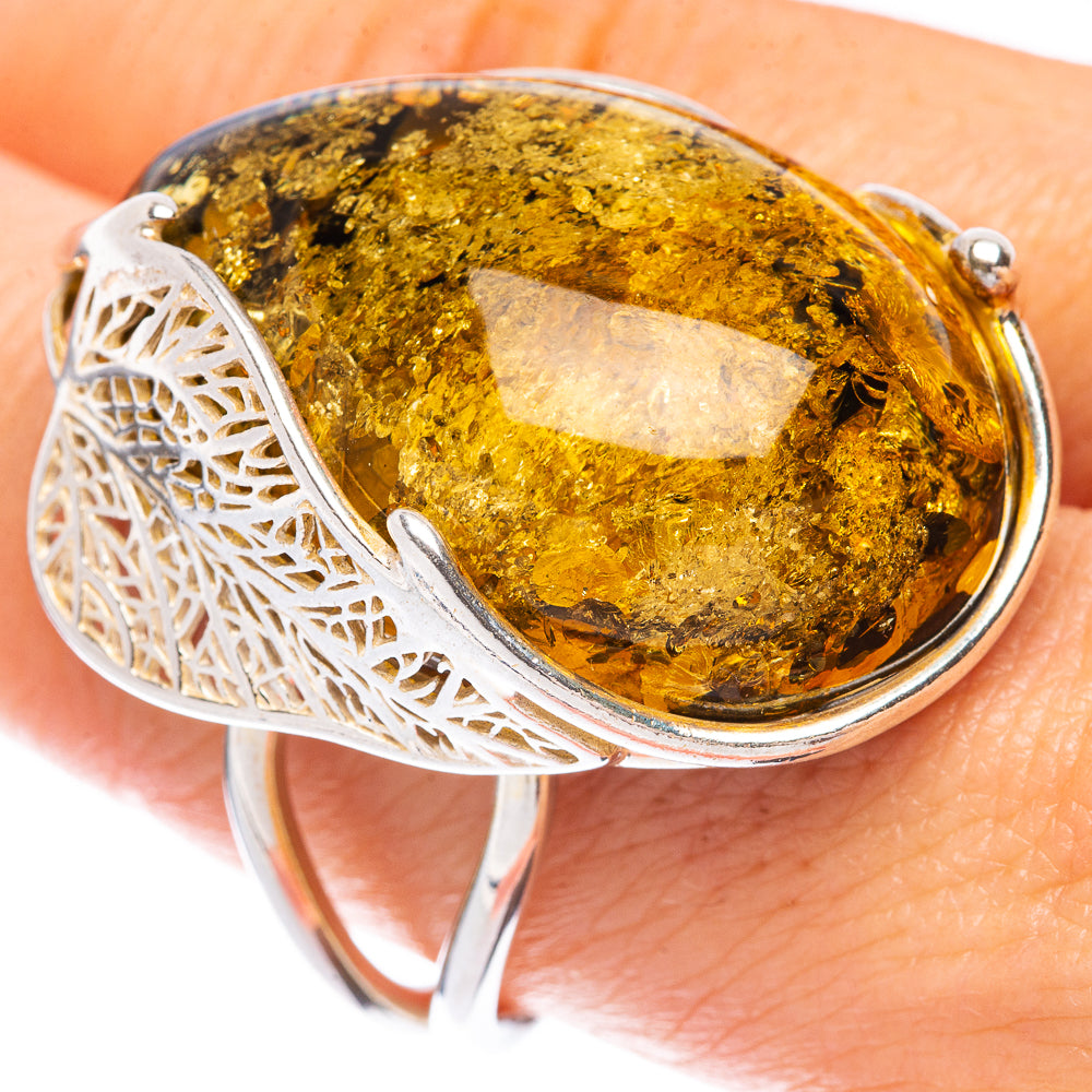 Baltic Amber Leaf Ring Size 10 (925 Sterling Silver) R1875