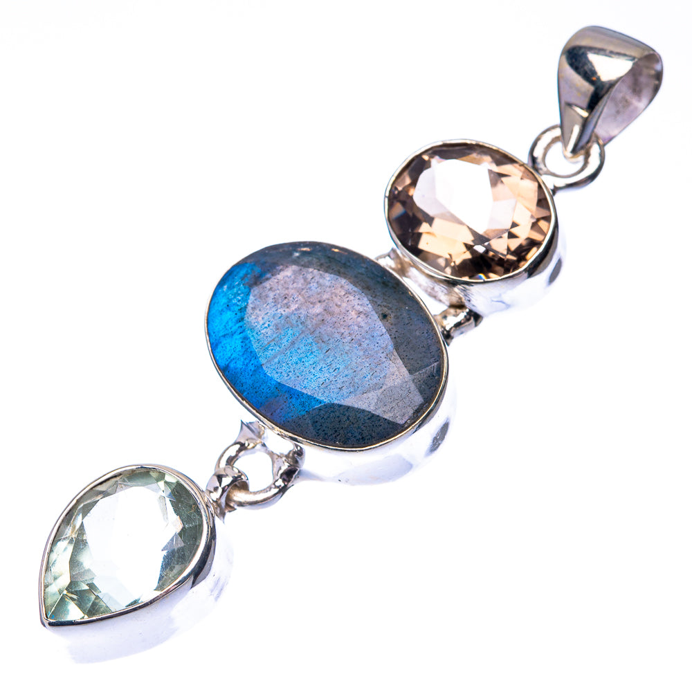 Labradorite, White Quartz, Smoky Quartz 925 Sterling Silver Pendant 2 1/8" (925 Sterling Silver) PD38678