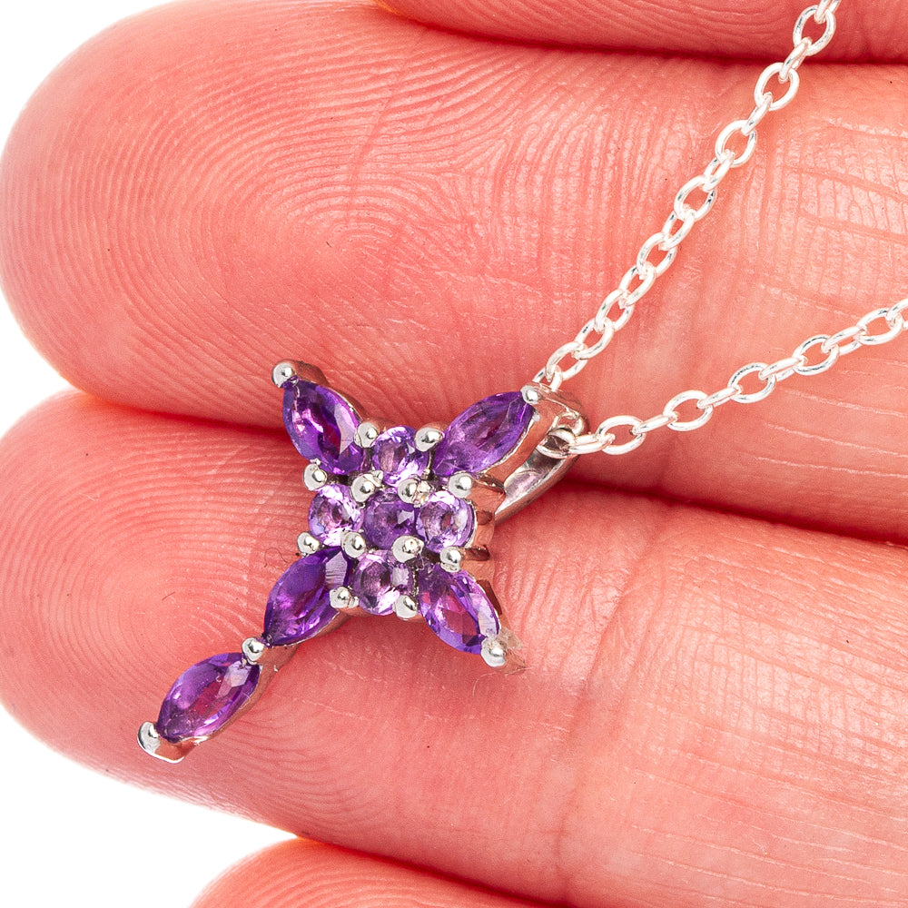 Faceted Amethyst Cross Necklace 17 7/8" (925 Sterling Silver) N90064
