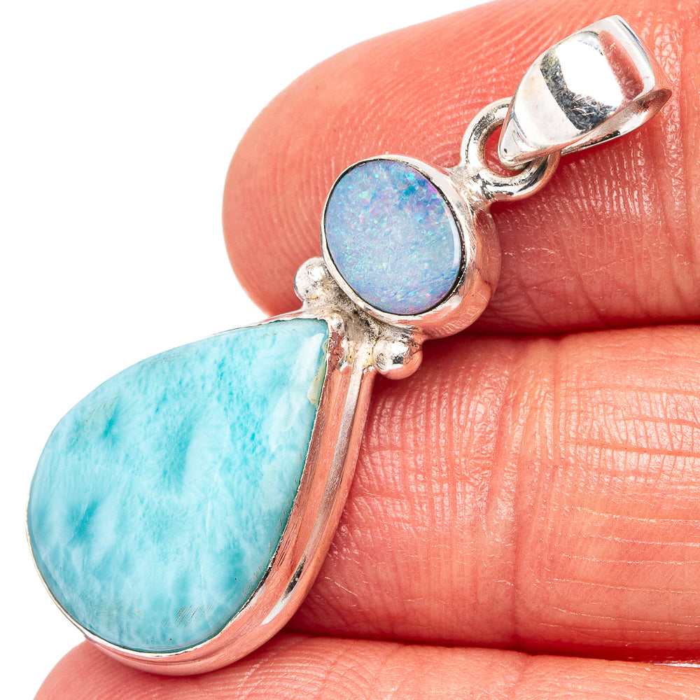 Rare Larimar, Doublet Opal Pendant 1 3/8" (.925 Sterling Silver)