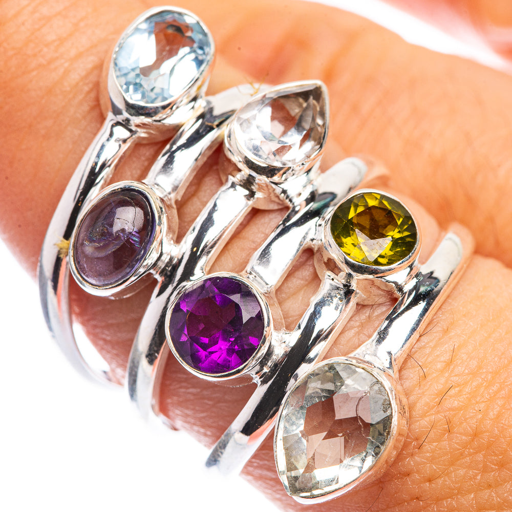 Large Blue Topaz, Tanzanite, White Quartz, Amethyst, Peridot Ring Size 8.75 (925 Sterling Silver) RING143341