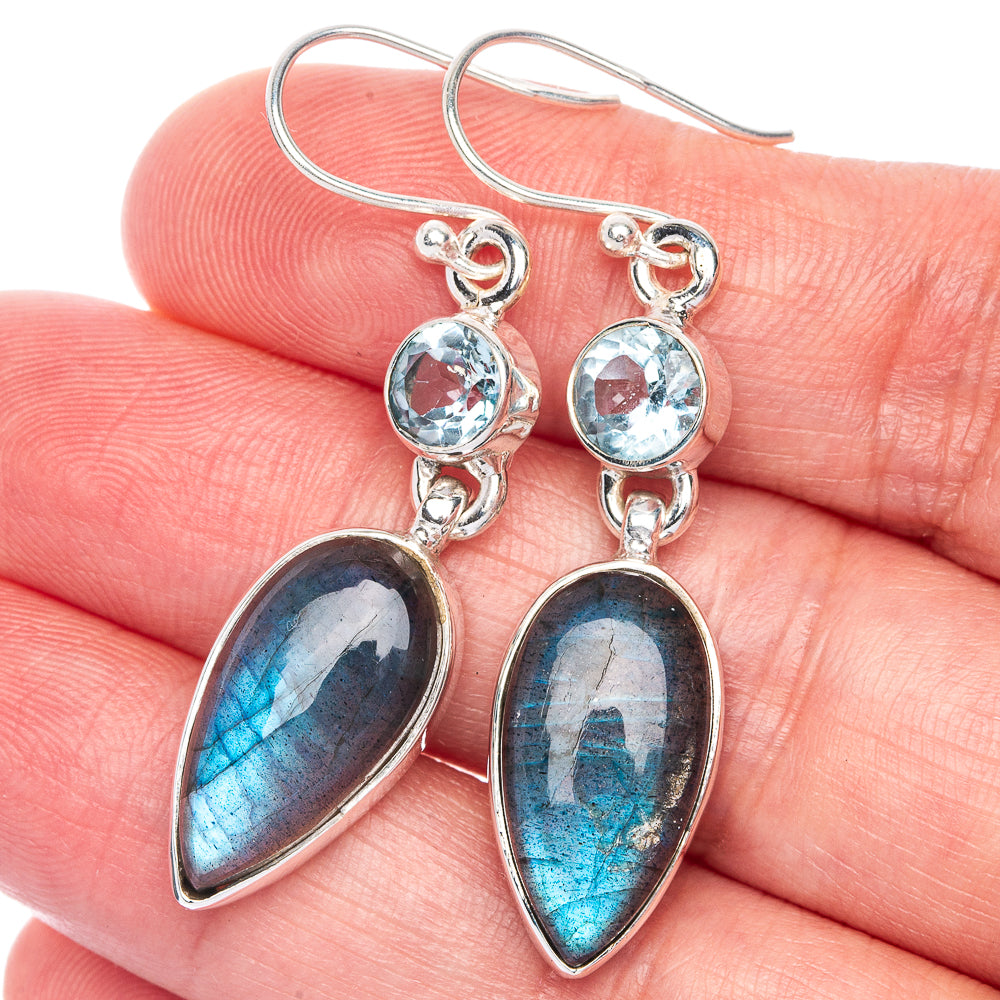 Labradorite, Blue Topaz Earrings 1 7/8" (925 Sterling Silver) E433053
