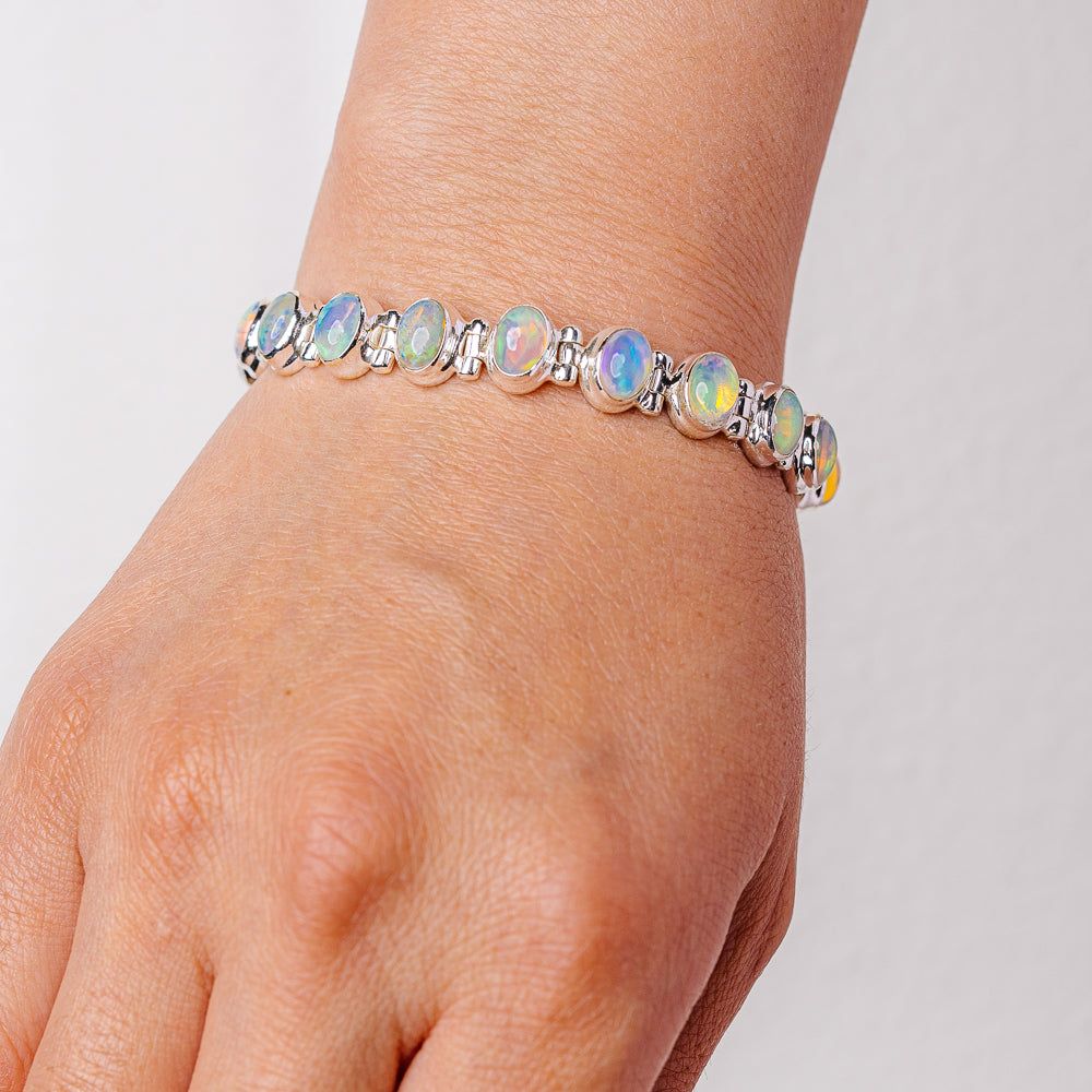 Ethiopian Opal Bracelet 6 3/8 To 8 1/8" (925 Sterling Silver) B90373