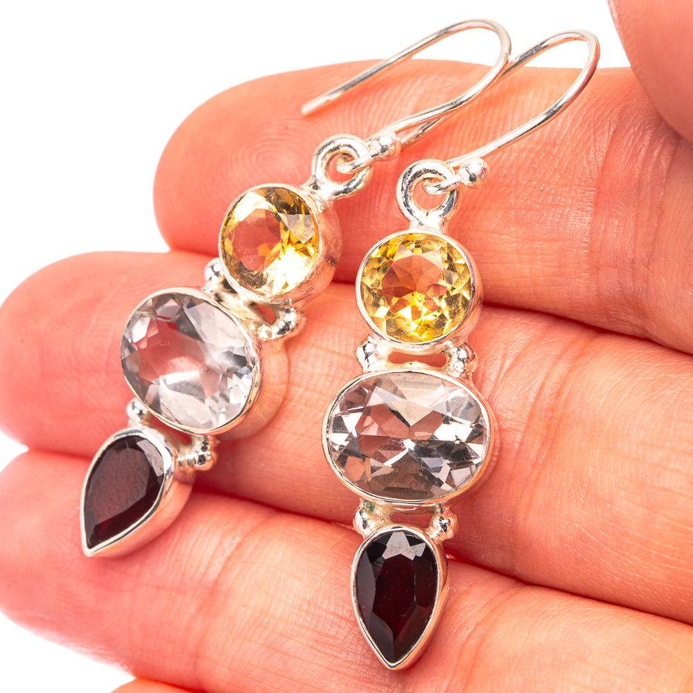White Quartz, Citrine, Garnet 925 Sterling Silver Earrings 1 5/8" (925 Sterling Silver) EARR432230