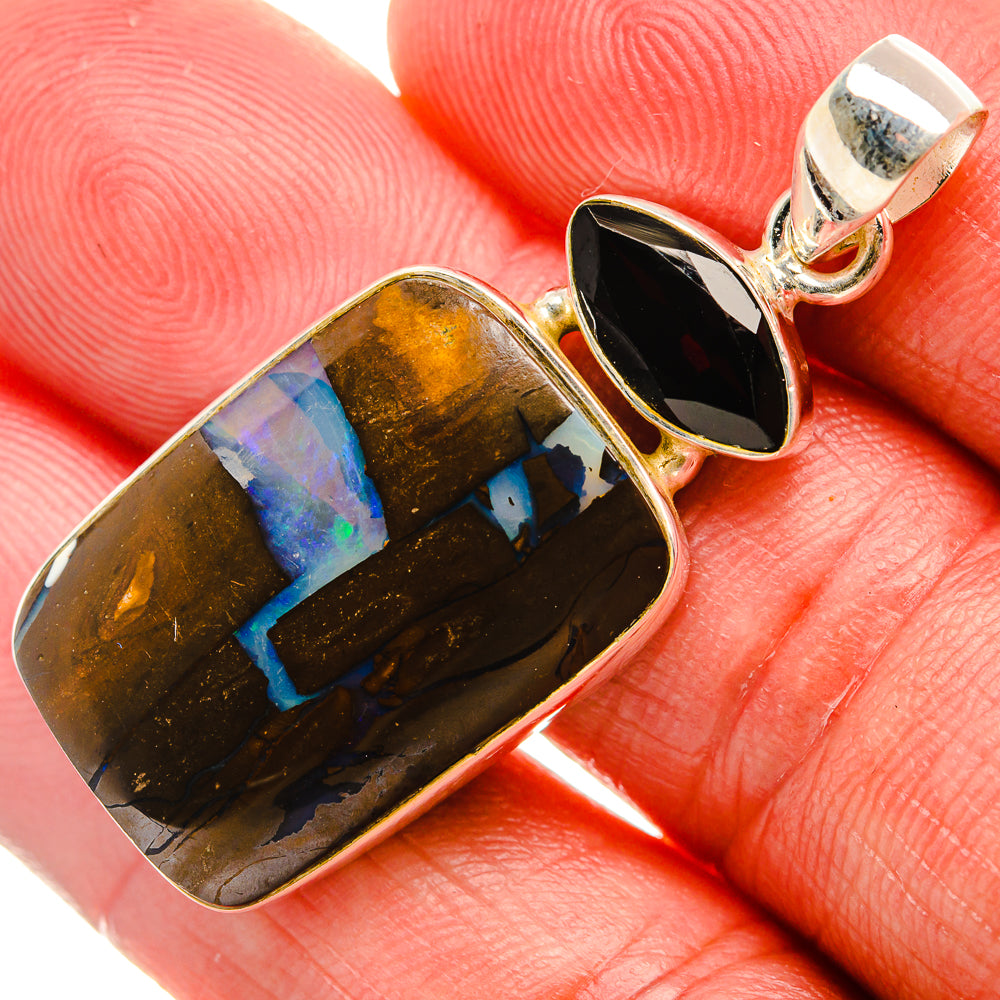 Boulder Opal, Garnet Pendant 1 3/4" (925 Sterling Silver) PD37972