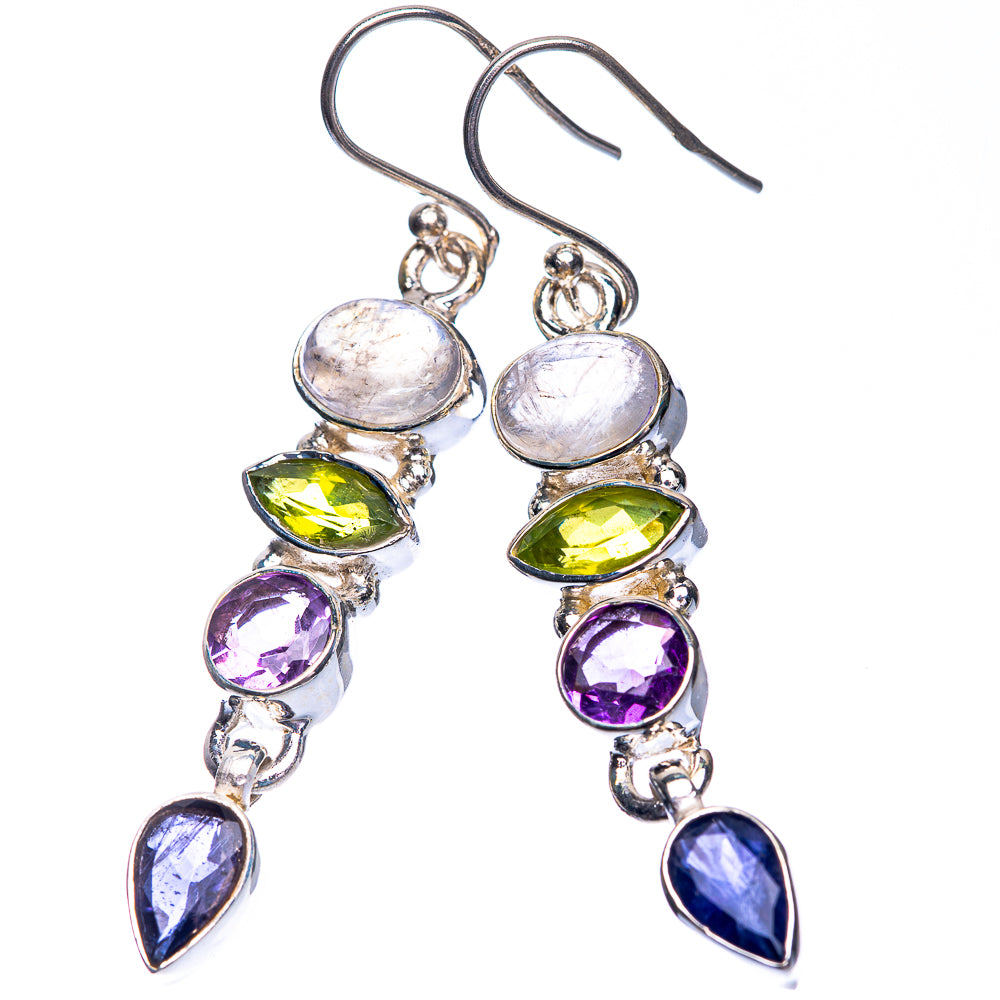 Rainbow Moonstone, Peridot, Amethyst, Tanzanite Earrings 2" (925 Sterling Silver) E432528