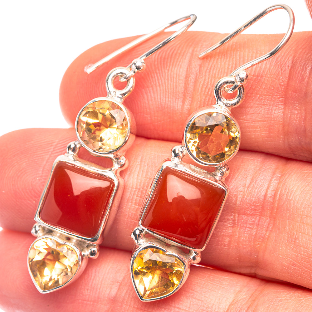 Carnelian, Citrine Earrings 1 5/8" (925 Sterling Silver) E432268