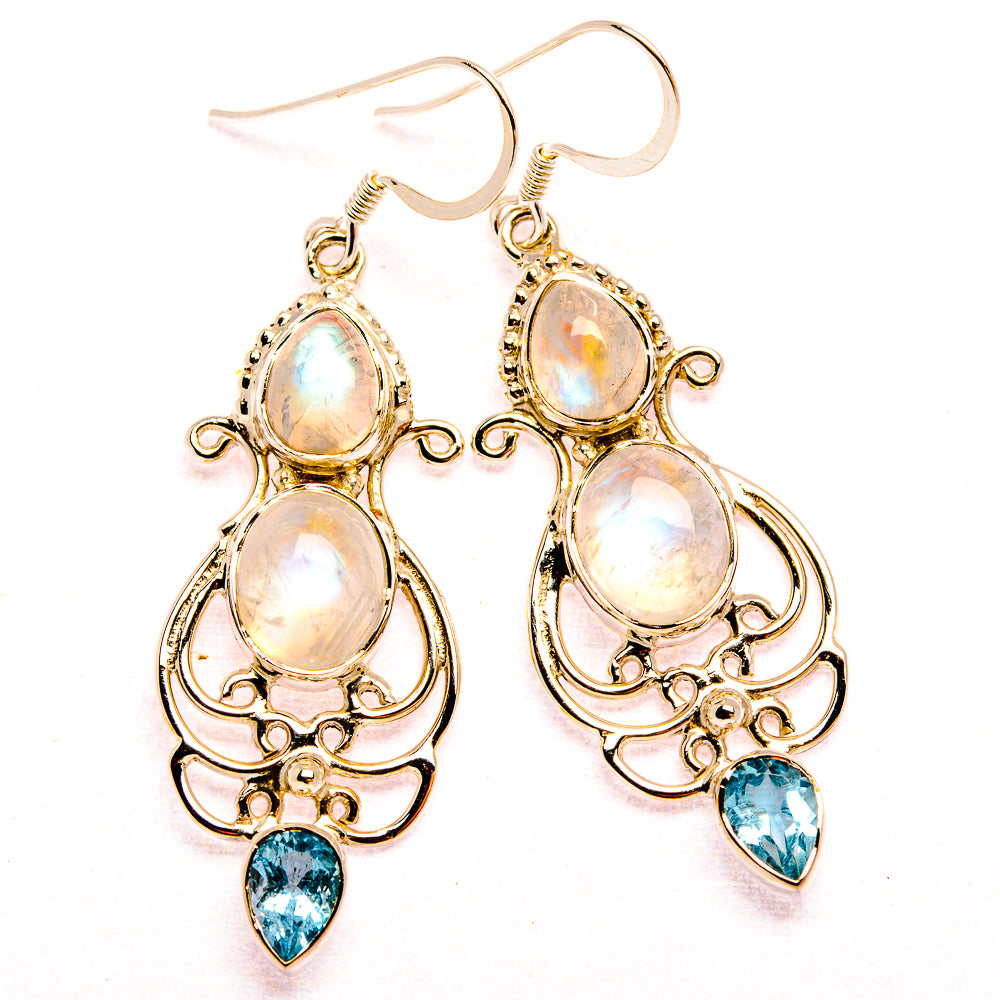 Signature Rainbow Moonstone, Blue Topaz 925 Sterling Silver Earrings 2 1/8" (925 Sterling Silver) EARR431958