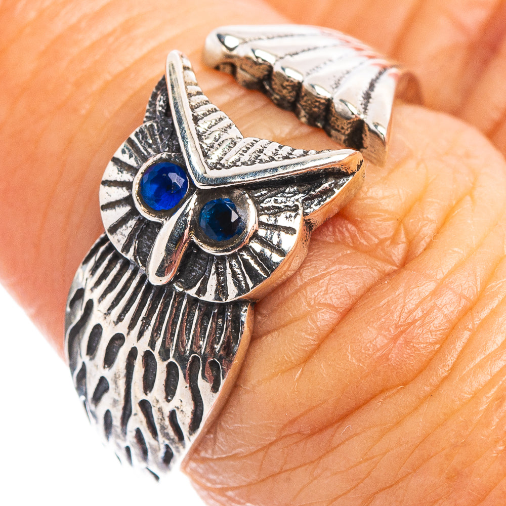 Blue Quartz Owl Dainty Ring Size 7 Adjustable (.925 Sterling Silver)