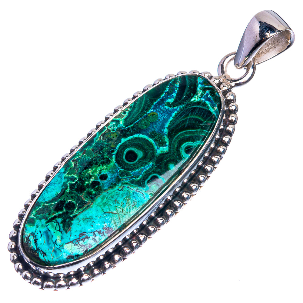 Malachite In Chrysocolla 925 Sterling Silver Pendant 1 3/4"