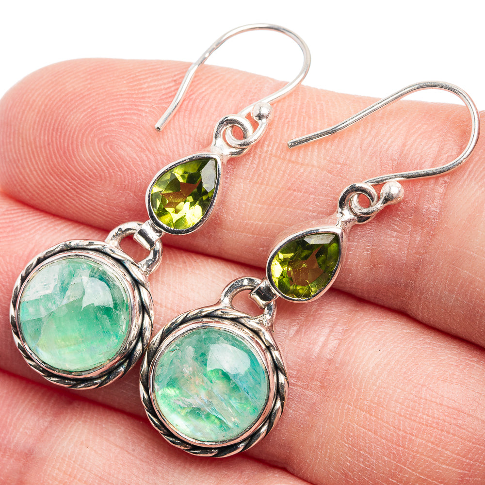 Green Moonstone, Peridot Earrings 1 1/2" (925 Sterling Silver) E432450