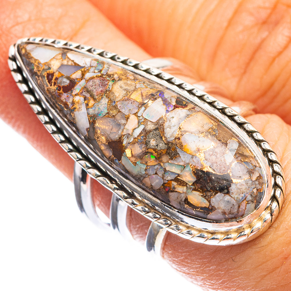 Large Copper Composite Rainbow Moonstone Ring Size 6.5 (925 Sterling Silver) R143212