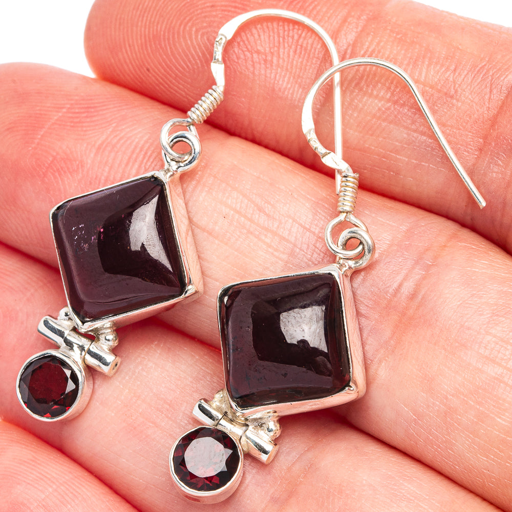 Garnet Earrings 1 5/8" (925 Sterling Silver) E433376