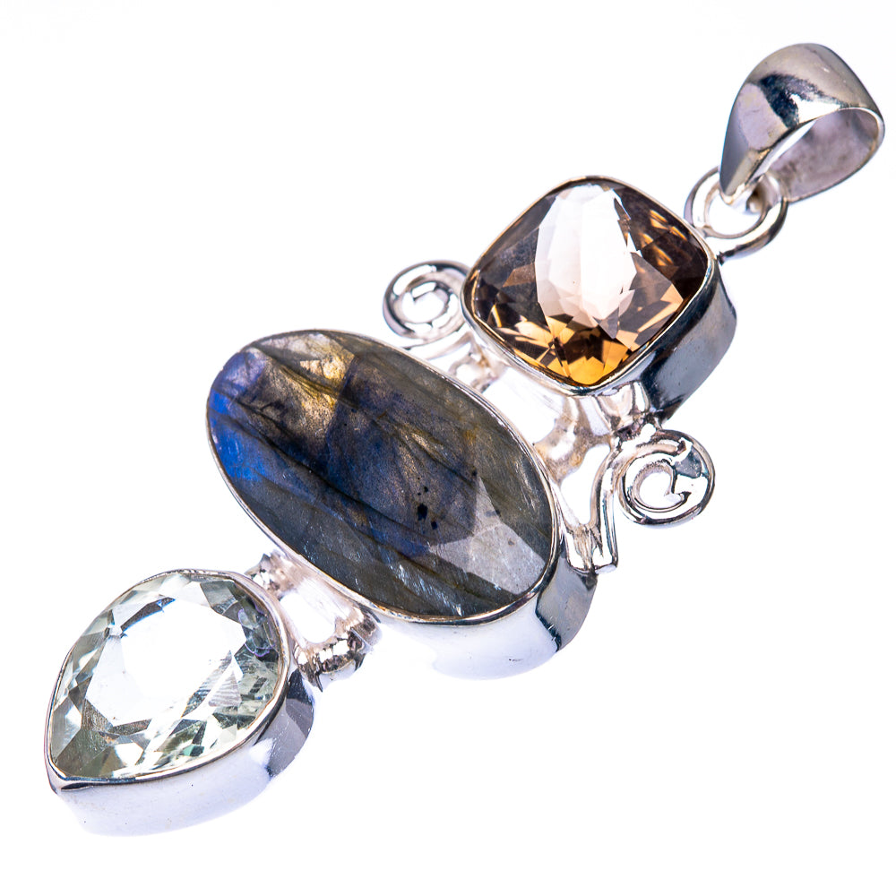 Labradorite, White Quartz, Smoky Quartz 925 Sterling Silver Pendant 2" (925 Sterling Silver) PD38675