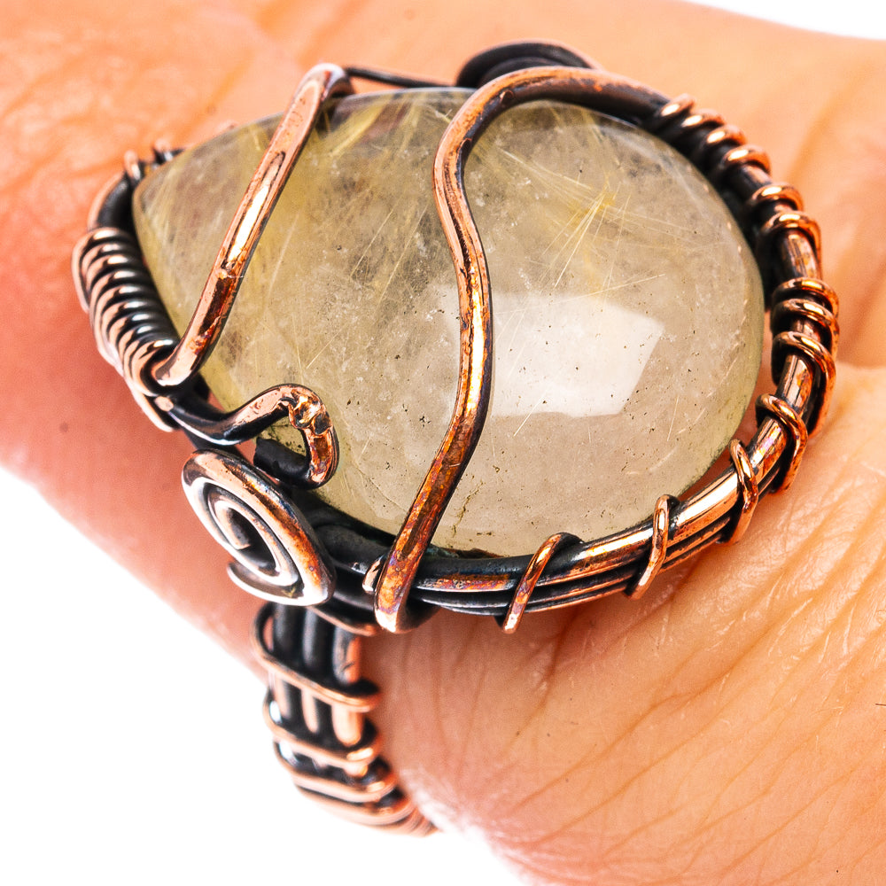 Rutilated quartz Wire Wrap Ring Size 5 (Oxidized Copper)