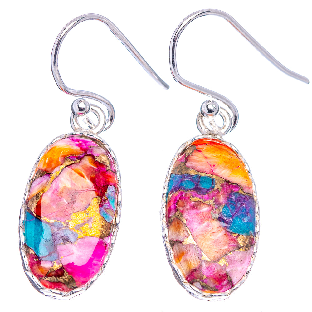 Pink Dahlia Mohave Turquoise Earrings 1 3/8" (.925 Sterling Silver)