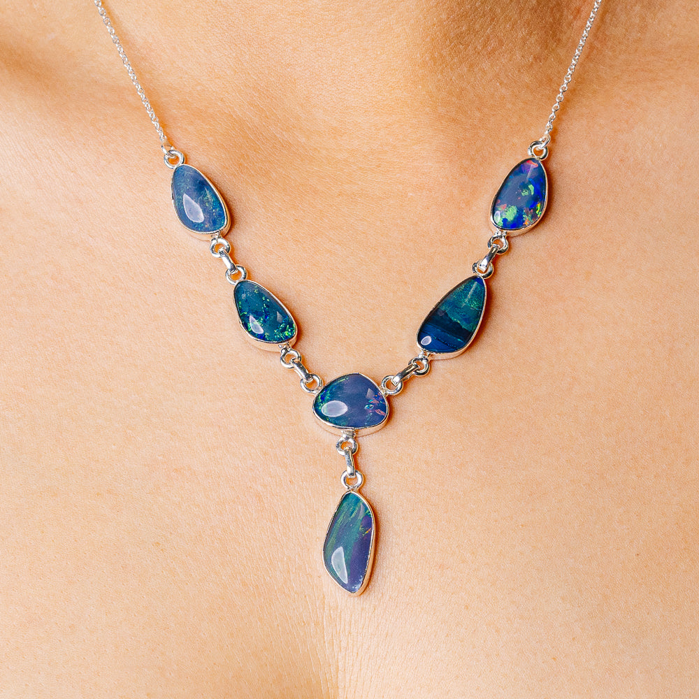 Triplet Opal Necklace 17 To 18 1/2" (925 Sterling Silver) N90157