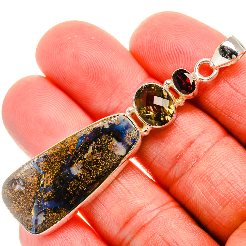 Boulder Opal, Smoky Quartz Pendant 2 1/2" (925 Sterling Silver) PD37916