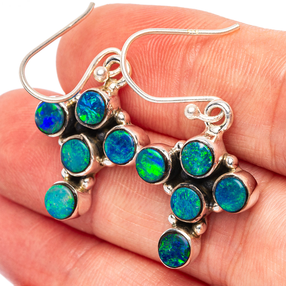 Rare Doublet Opal Cross Earrings 1 3/8" (925 Sterling Silver) E2665