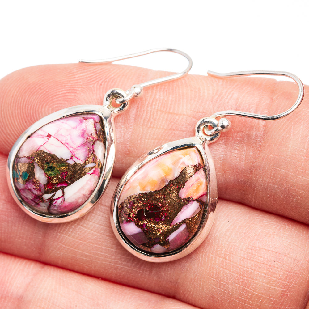 Kingman Pink Dahlia Turquoise Earrings 1 3/8" (925 Sterling Silver) E432458