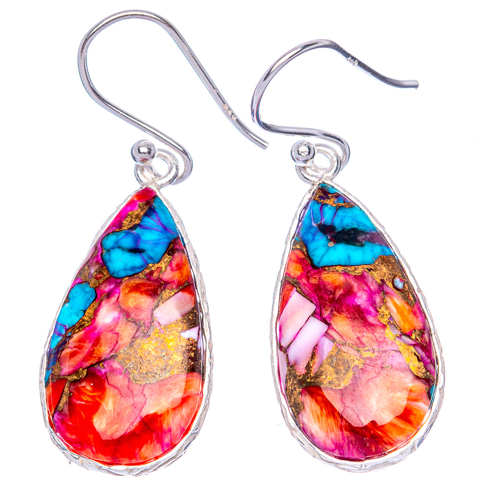 Kingman Pink Dahlia Turquoise Earrings 1 1/2" (925 Sterling Silver) E1261