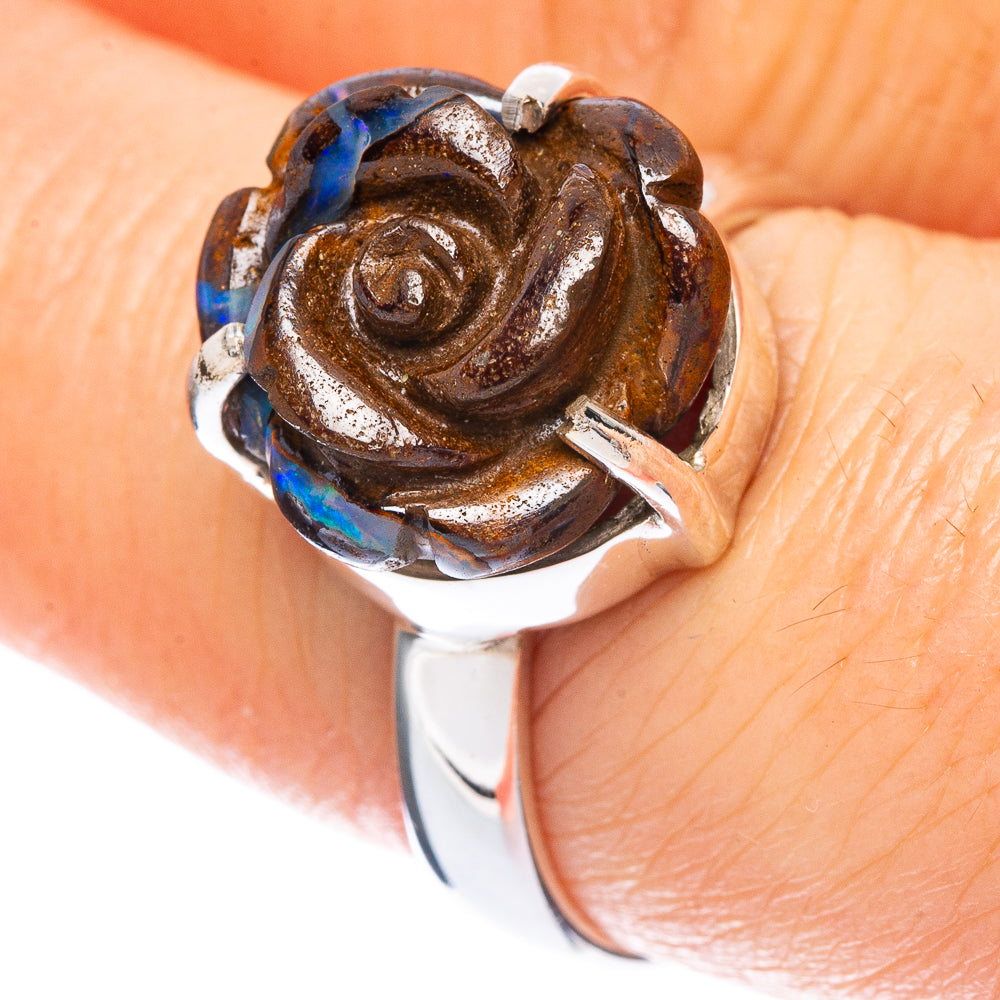 Rare Boulder Opal Rose Ring Size 7.75 (925 Sterling Silver) R2507
