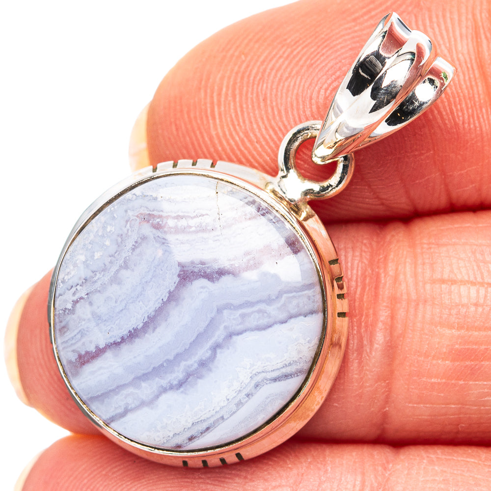 Blue Lace Agate Pendant 1 1/4" (.925 Sterling Silver)