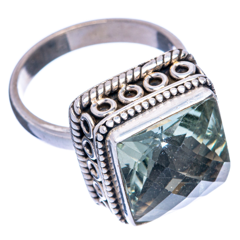 Faceted Green Amethyst Ring Size 7 (925 Sterling Silver) R145321