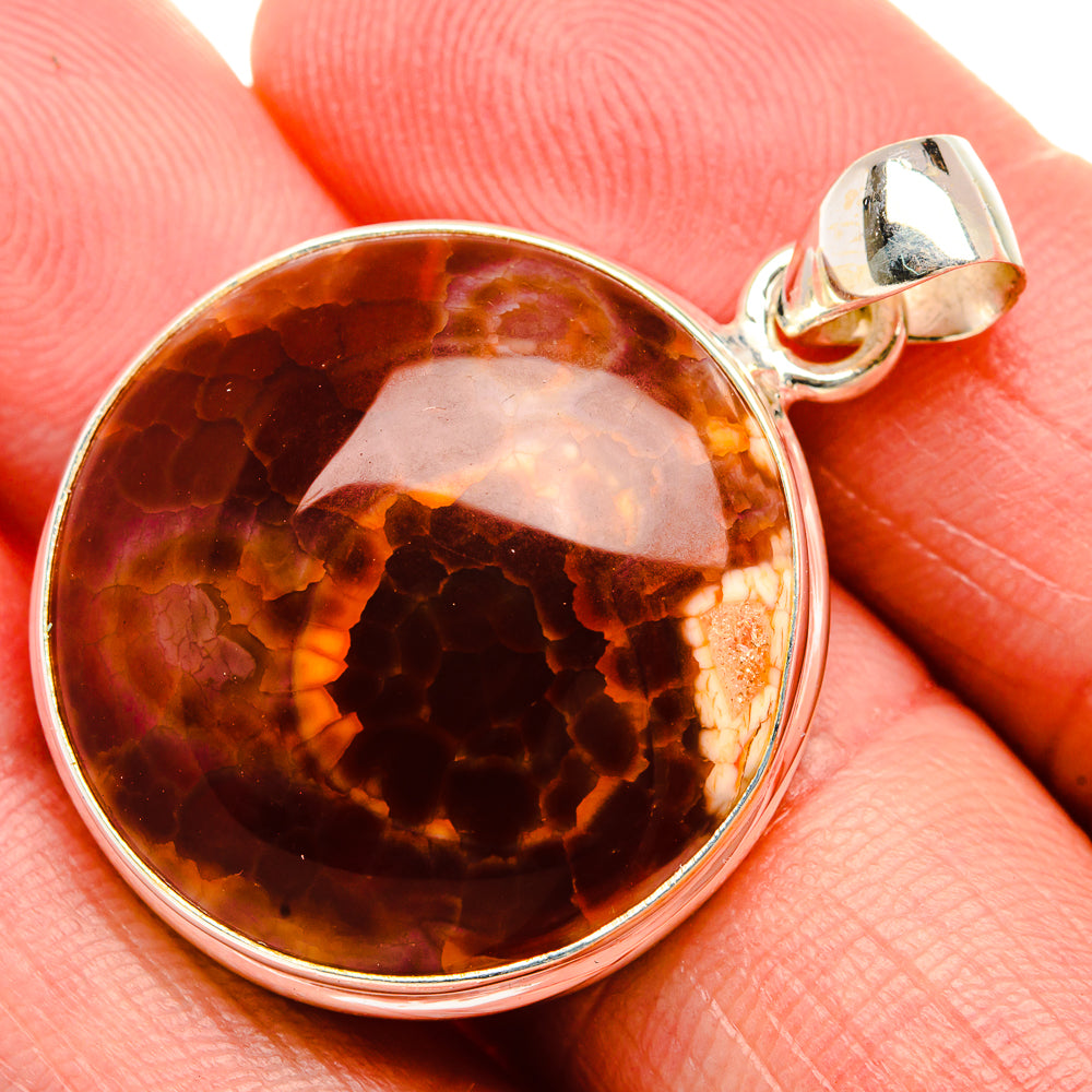 Fire Crab Agate 925 Sterling Silver Pendant 1 1/2" (925 Sterling Silver) PD38368