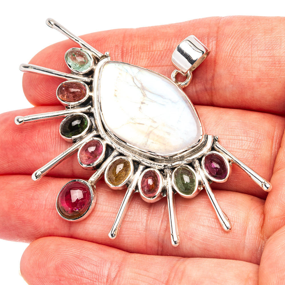 Signature Rainbow Moonstone, Multi Color Tourmaline Pendant 1 3/4" (.925 Sterling Silver)