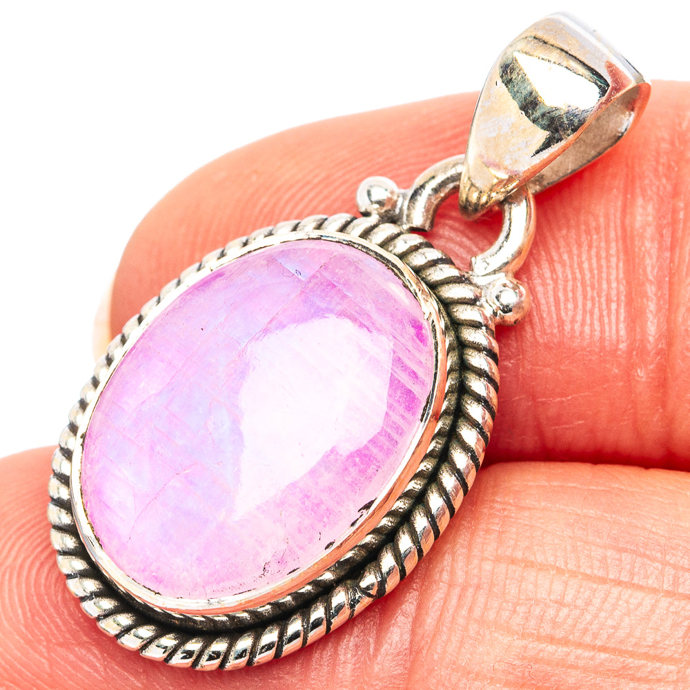 Pink Moonstone Pendant 1 1/8" (.925 Sterling Silver)