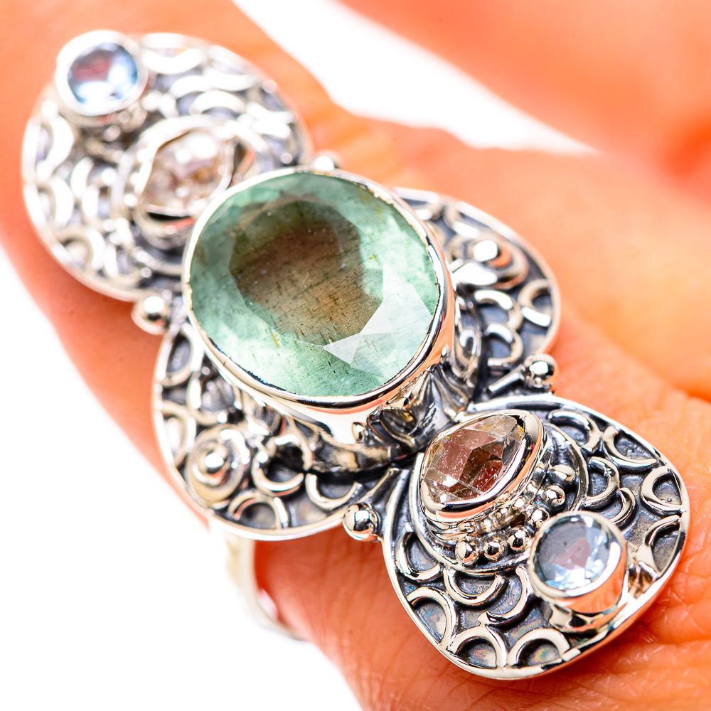 Signature Large Aquamarine, Herkimer Diamond, Blue Topaz Ring Size 9 (925 Sterling Silver) RING138263