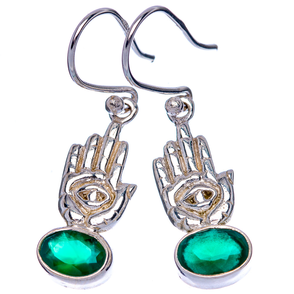 Green Onyx Evil Eye Earrings 1 1/4" (925 Sterling Silver) E433349
