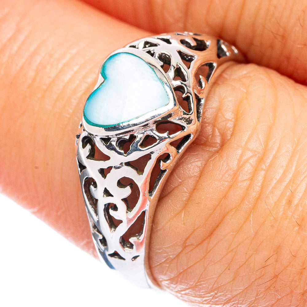 Mother Of Pearl Inlay Heart Ring Size 7.5 (925 Sterling Silver) R2845