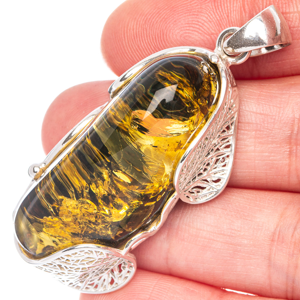 Anasilvercos Baltic Amber Pendant 2 1/8" (925 Sterlnig Silver)