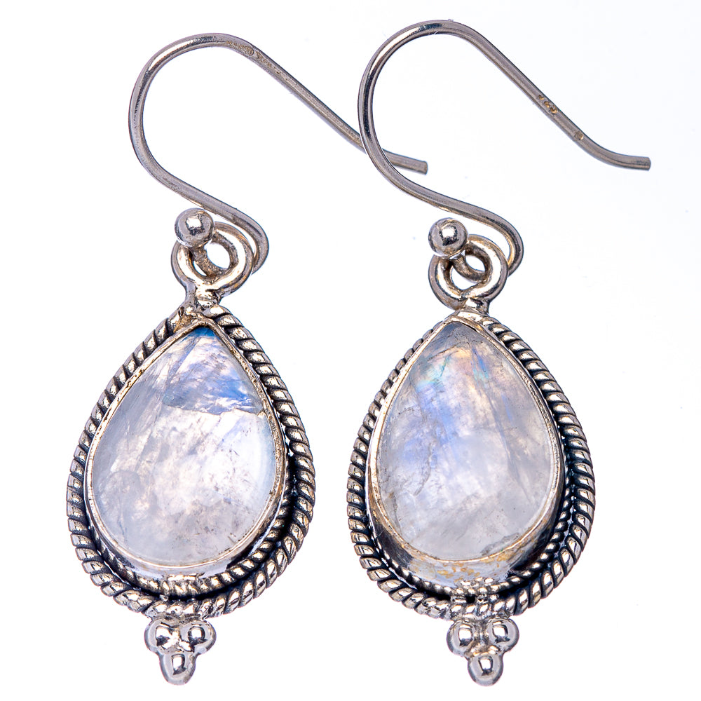 Rainbow Moonstone Earrings 1 3/8" (.925 Sterling Silver)
