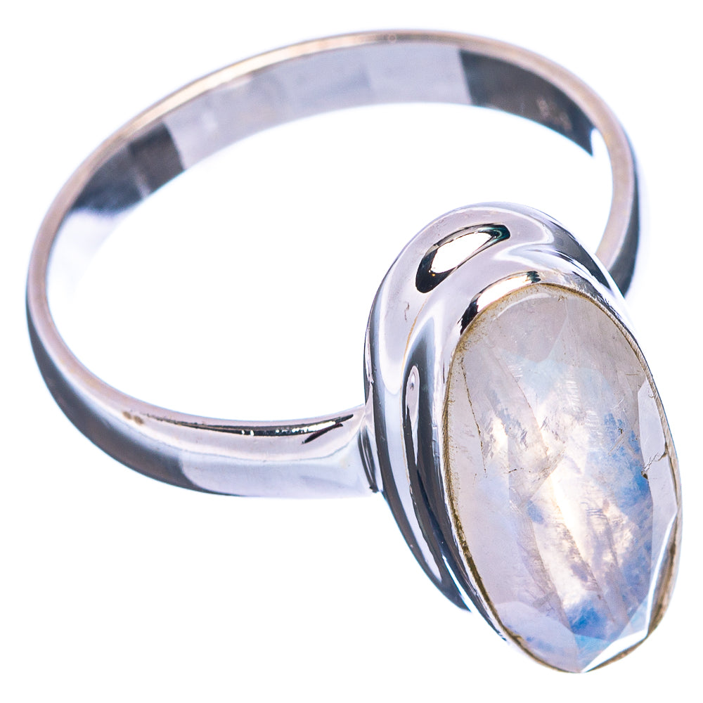 Faceted Rainbow Moonstone Ring Size 8.5 (.925 Sterling Silver)