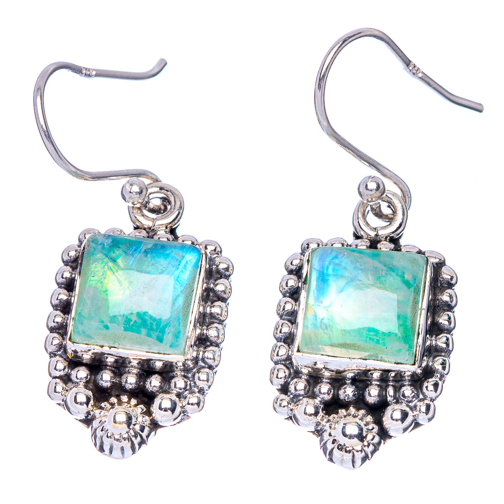 Green Moonstone Earrings 1 3/8" (925 Sterling Silver) E1407