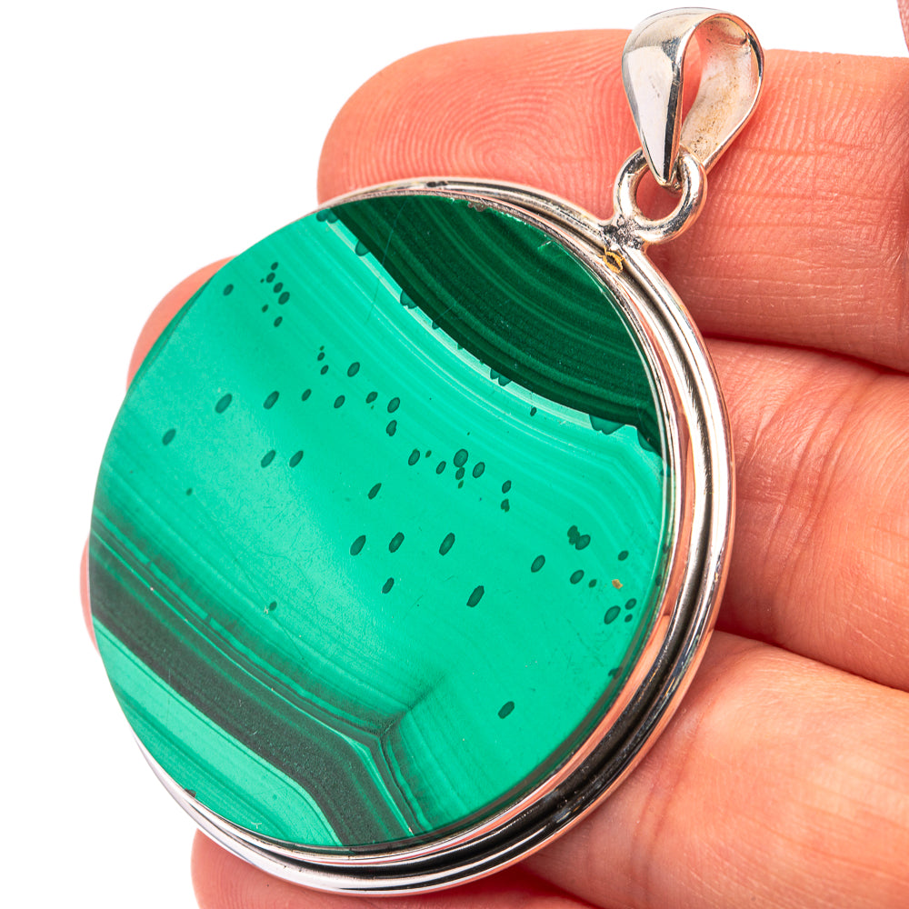 Malachite Coin 925 Sterling Silver Pendant 2" (925 Sterling Silver) PD38641