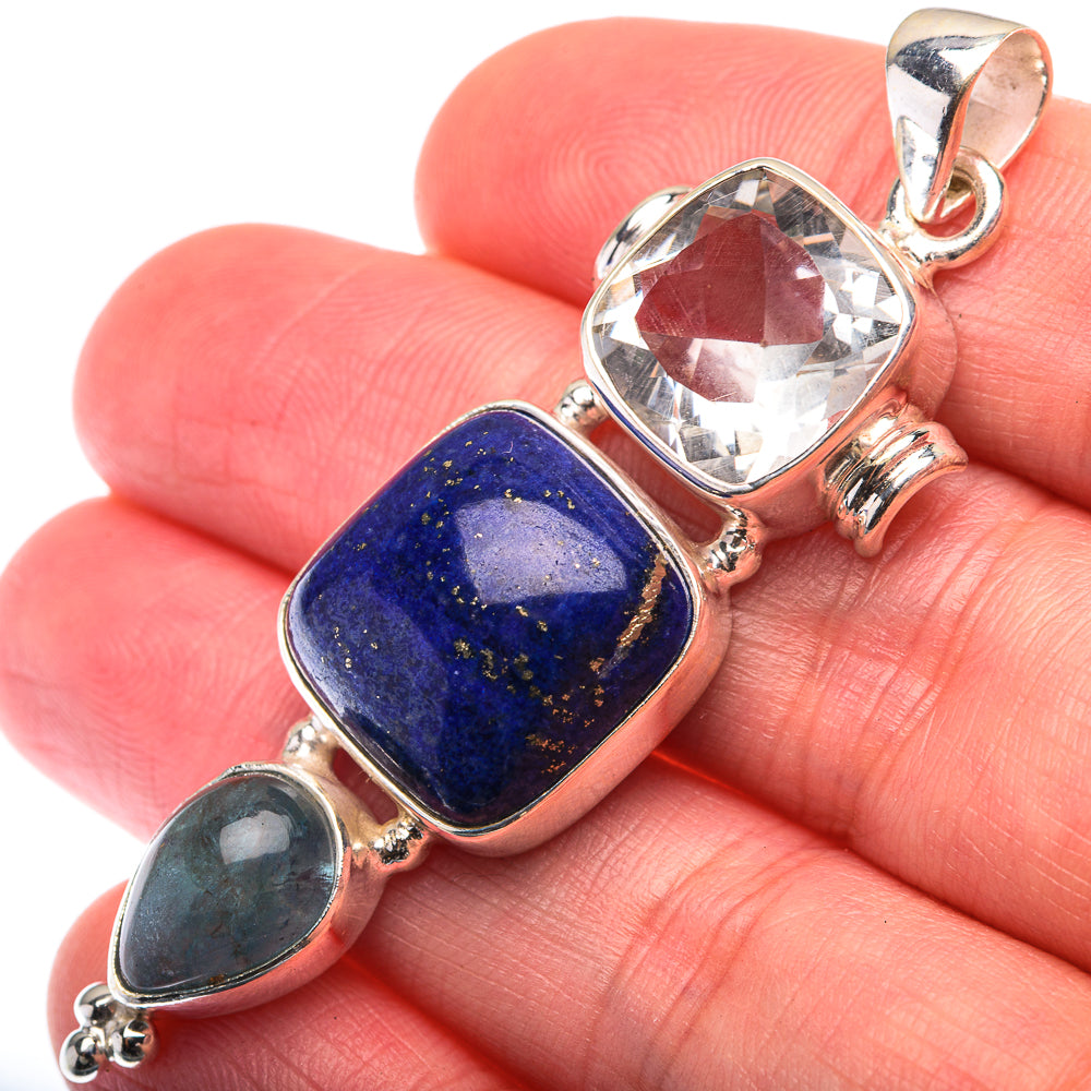 Lapis Lazuli, White Quartz, Blue Fluorite Pendant 2 3/8" (925 Sterling Silver) PD38491