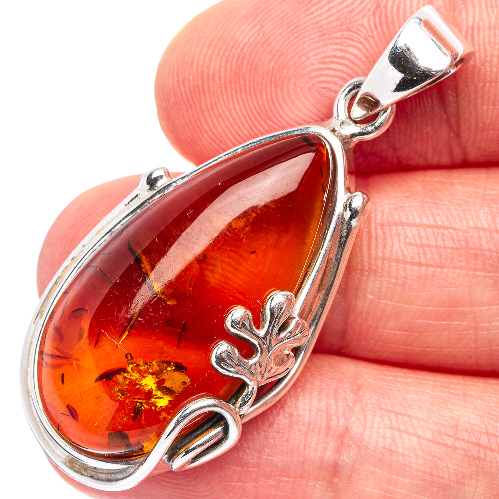 Baltic Amber Leaf Pendant 1 3/4" (.925 Sterling Silver)