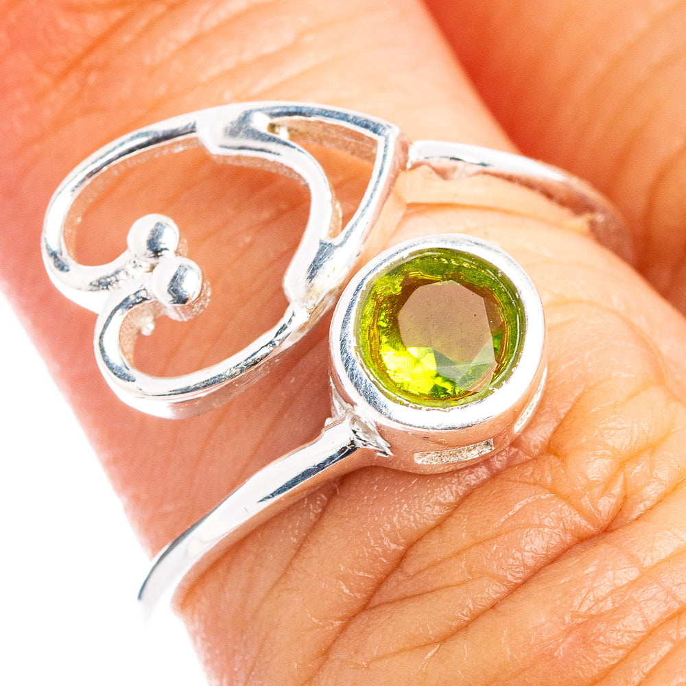 Peridot Heart Dainty Ring Size 6 Adjustable (.925 Sterling Silver)