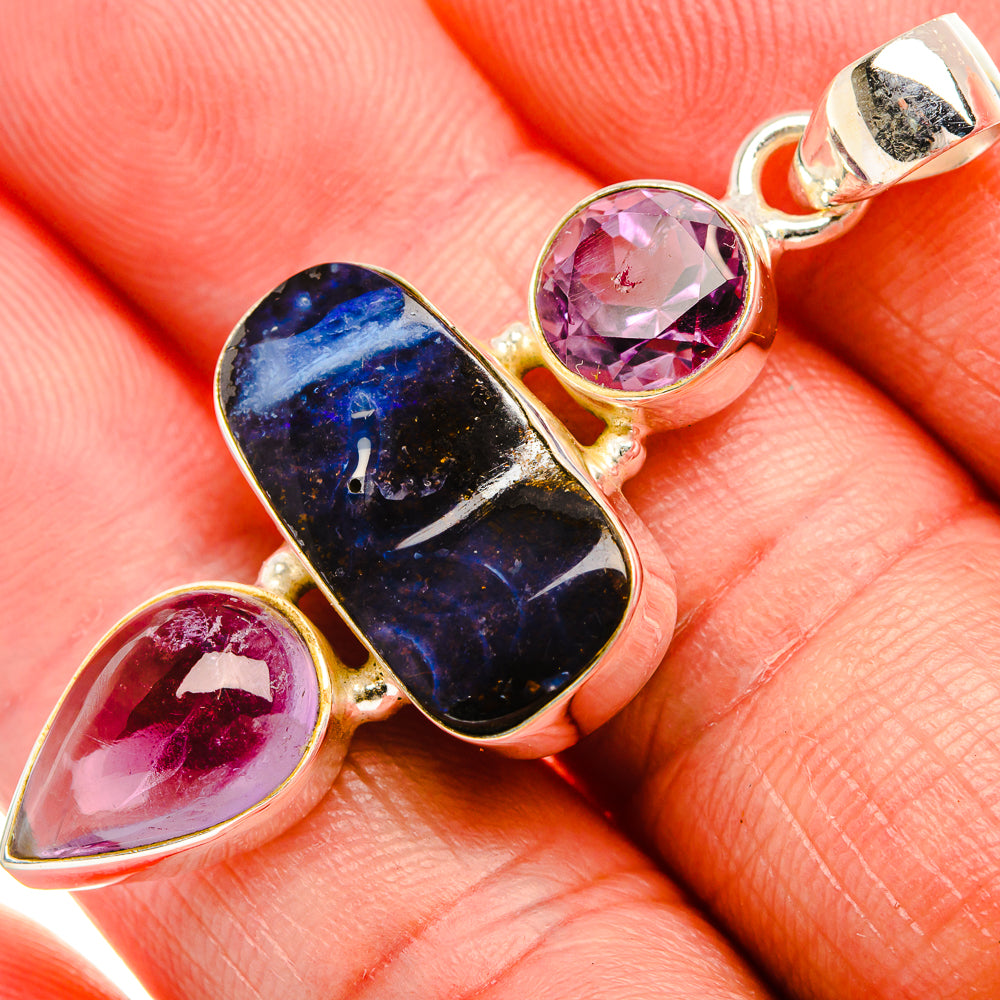 Boulder Opal, Amethyst 925 Sterling Silver Pendant 1 7/8" (925 Sterling Silver) PD38342