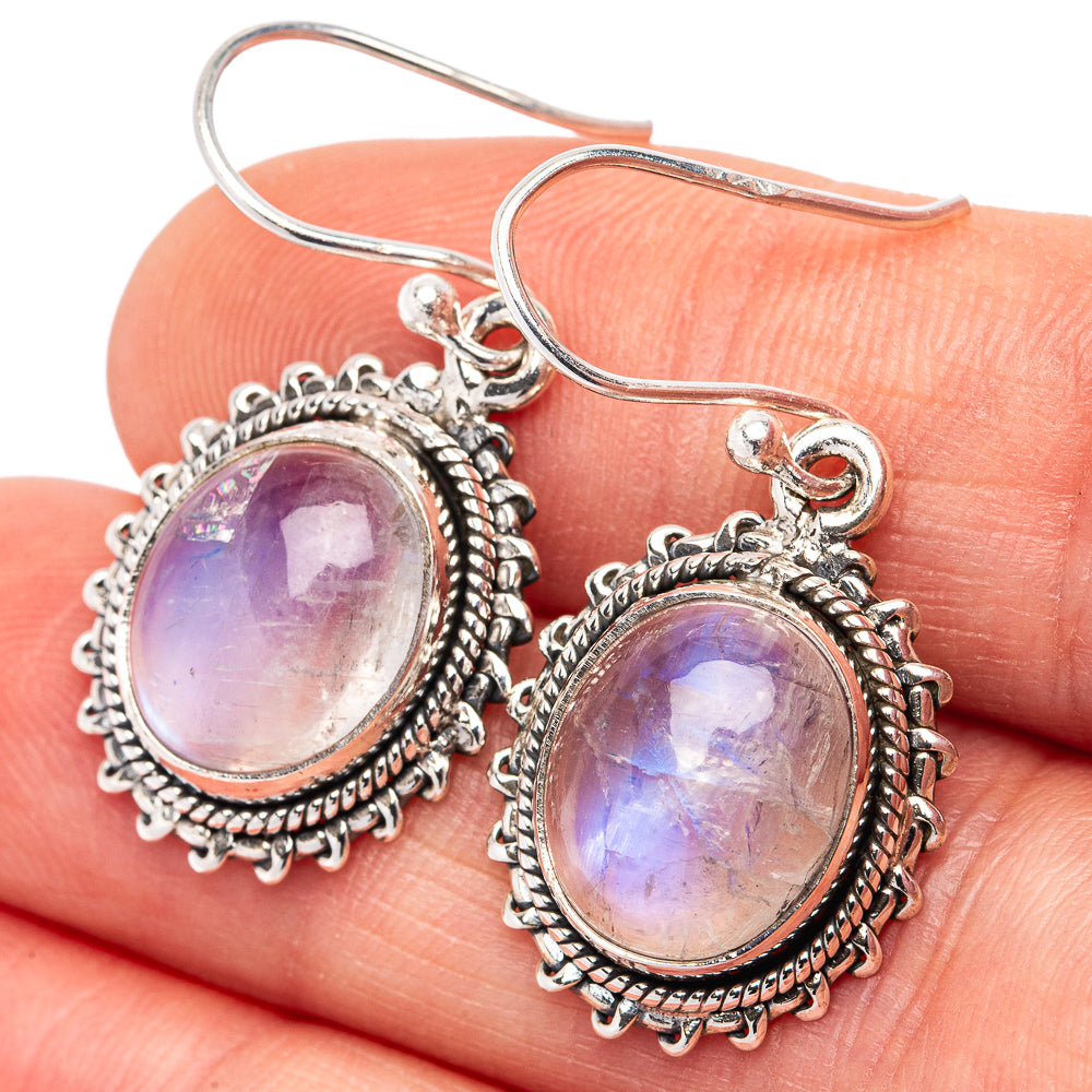 Rainbow Moonstone Earrings 1 3/8" (.925 Sterling Silver)